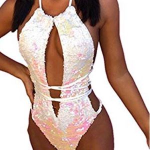 Sequin hologram unicorn mermaid bodysuit romper